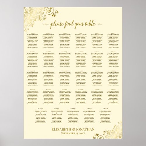 Gold & Cream Fancy 29 Table Wedding Seating Chart