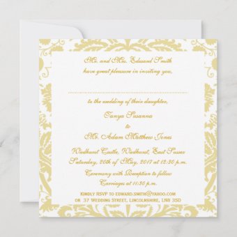 Gold, Cream Floral Damask Pattern Wedding Invite | Zazzle