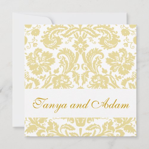 Gold, Cream Floral Damask Pattern Wedding Invite