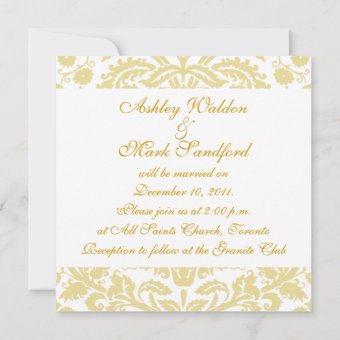 Gold Cream Floral Damask Wedding Invitation | Zazzle