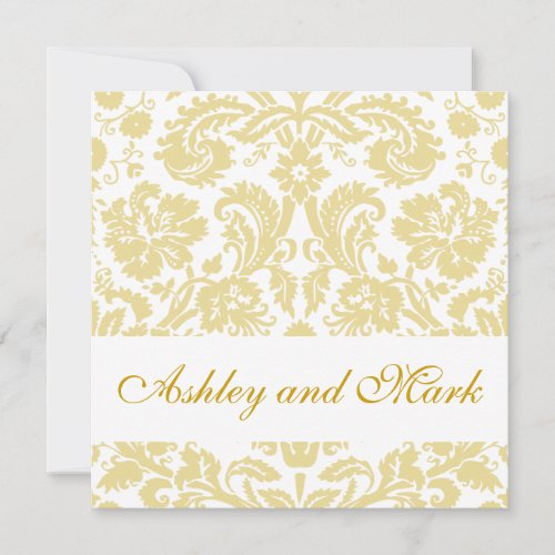 Gold Cream Floral Damask Wedding Invitation