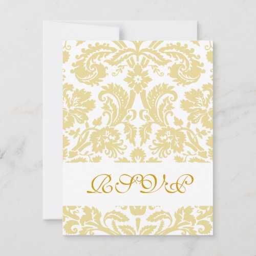 Gold Cream Floral Damask Wedding RSVP Cards