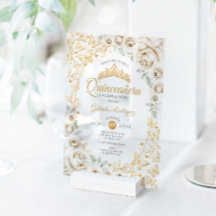 Gold Cream Floral Quinceanera