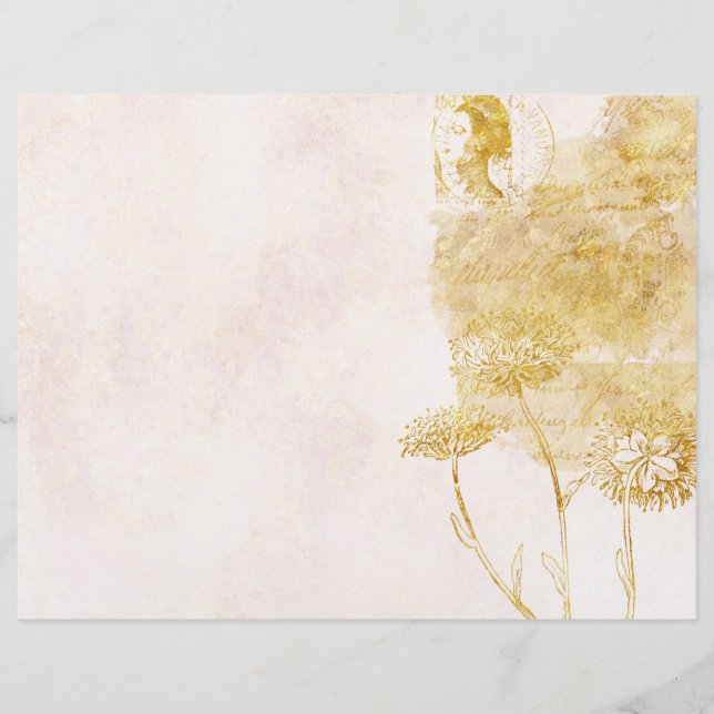 Gold & Cream Floral Scrapbook Paper (Front)
