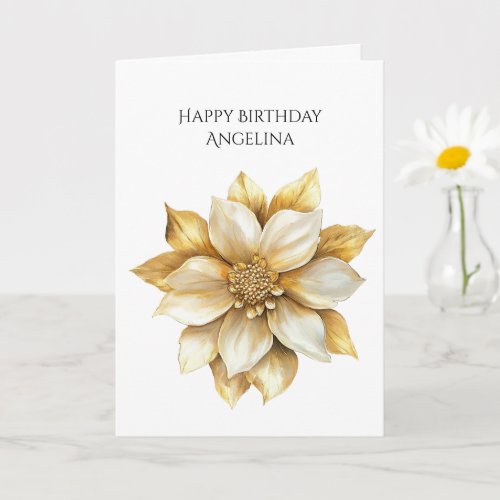 Gold Cream Flower Birthday Card