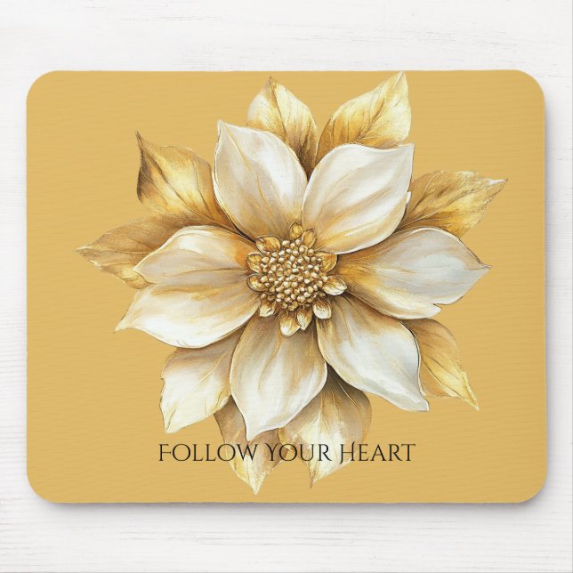 Gold Cream Flower Mouse Pad (Front)
