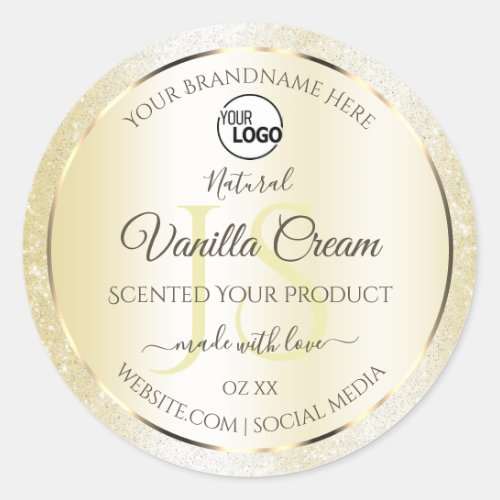 Gold Cream Glitter Product Labels Initials Logo