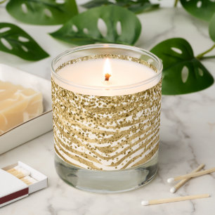 Gold Cream Glitzy Glitter Zebra Print Scented Candle