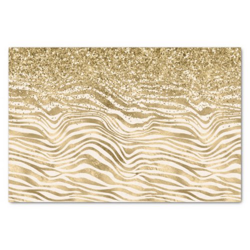 Gold Cream Glitzy Glitter Zebra Print      Tissue Paper