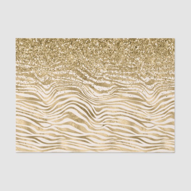 Gold Cream Glitzy Glitter Zebra Print      Tissue Paper (Front)