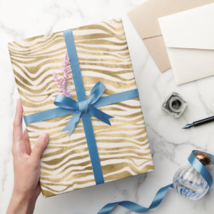 Gold Cream Glitzy Glitter Zebra Print Wrapping Paper