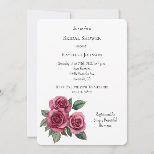 Gold Cream Green Pink Roses Floral Bridal Shower Invitation