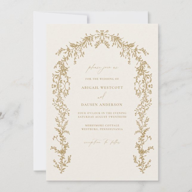 Gold & Cream Invitation Wedding Arch Invite Card (Front)