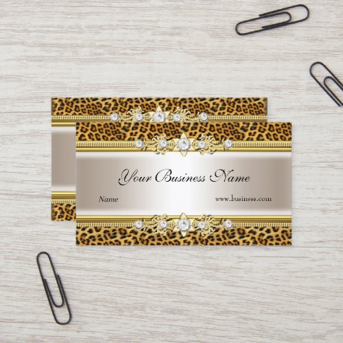 Gold Cream Leopard Black Jewel Look Image Business Card Templates