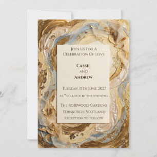 Gold Cream Marble Agate Ring Wedding Invitation