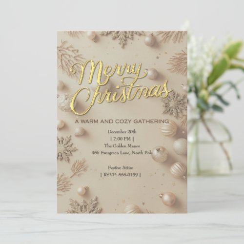 Gold & Cream Merry Christmas Party Invitation
