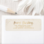 Gold cream Merry Christmas stars Label<br><div class="desc">Gold cream Merry Christmas stars holiday card return address label. With a script text and gold effect design,  back ground color can be change to suit your style.</div>