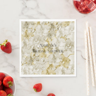 Gold Cream Orchid Flowers Bridal Shower Napkins