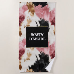 Gold Cream Pink Black Cowgirl Cowhide Beach Towel