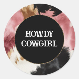 Gold Cream Pink Black Cowgirl Cowhide Classic Round Sticker