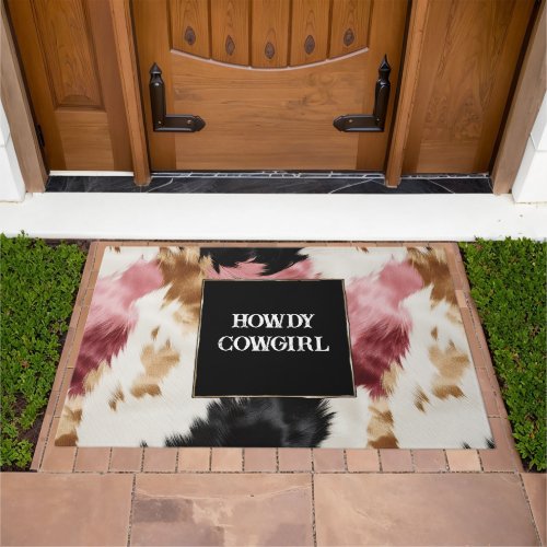 Gold Cream Pink Black Cowgirl Cowhide  Doormat