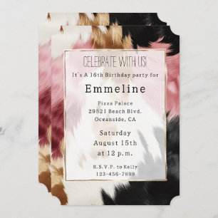 Gold Cream Pink Black Cowgirl Cowhide Invitation