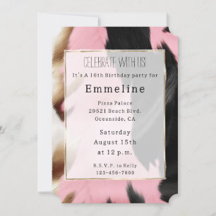 Gold Cream Pink Black Cowgirl Cowhide Invitation