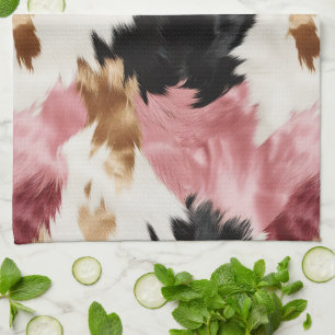 Gold Cream Pink Black Cowgirl Cowhide  Kitchen Towel