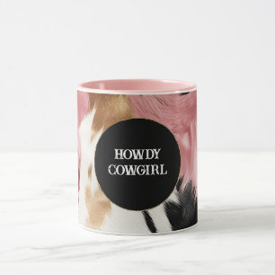 Gold Cream Pink Black Cowgirl Cowhide Mug