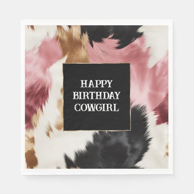 Gold Cream Pink Black Cowgirl Cowhide  Napkins (Front)