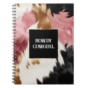 Gold Cream Pink Black Cowgirl Cowhide  Notebook