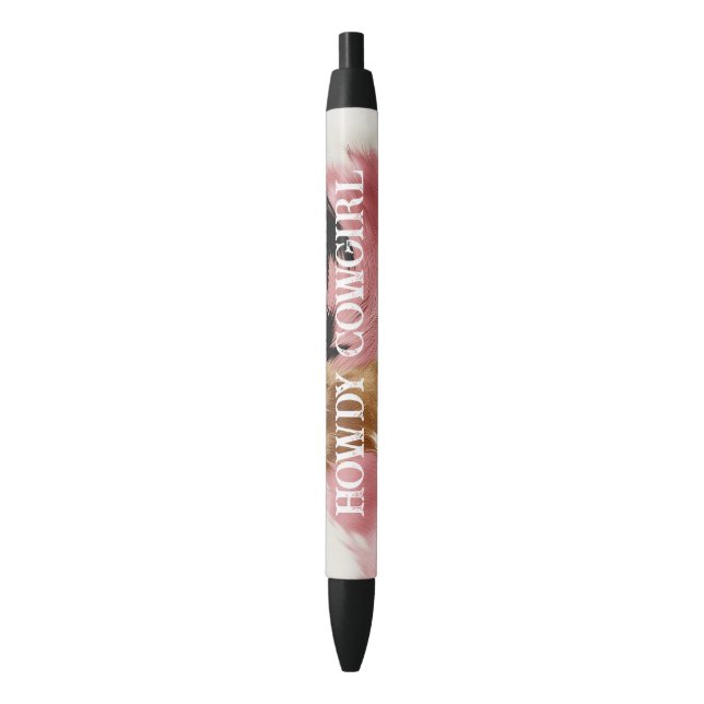 Gold Cream Pink Black Cowgirl Cowhide  Pen (Front Vertical)