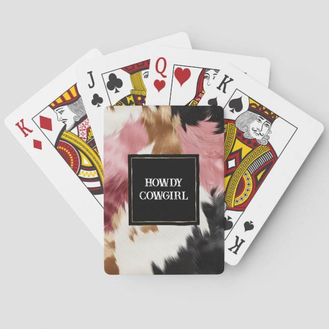 Gold Cream Pink Black Cowgirl Cowhide  Poker Cards (Back)