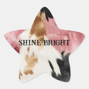 Gold Cream Pink Black Cowgirl Cowhide Star Sticker