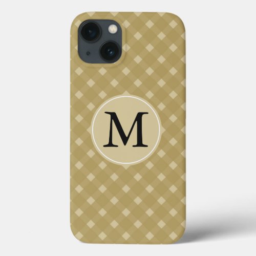 Gold Cream Plaid Monogram iPhone 13 Case