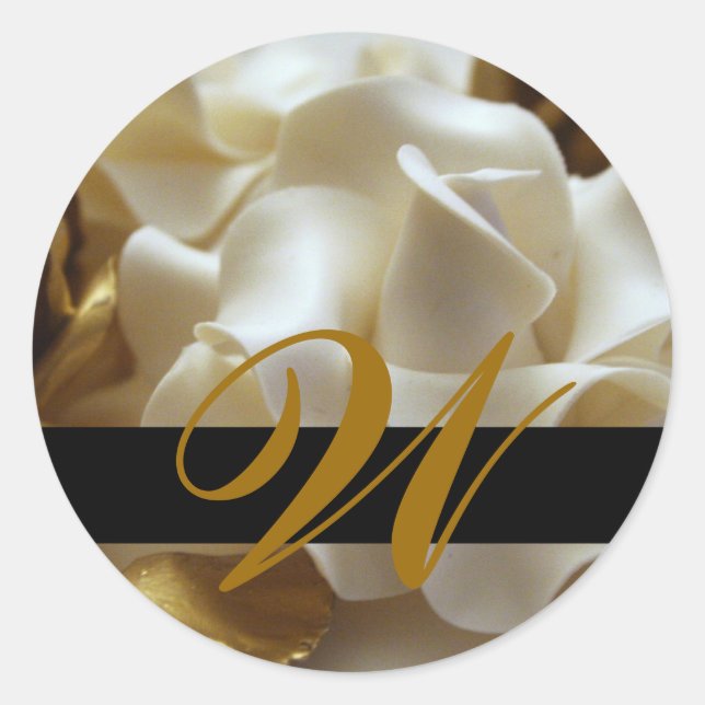 Gold Cream Rose Monogram Wedding Stickers (Front)