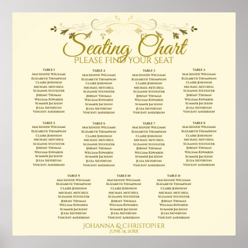 Gold  Cream Simple 11 Table Wedding Seating Chart