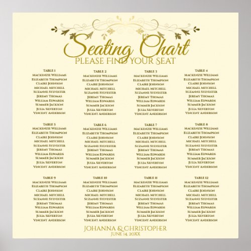 Gold  Cream Simple 12 Table Wedding Seating Chart