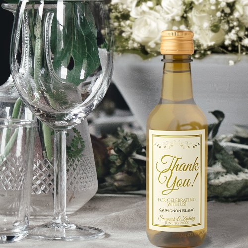 Gold  Cream Simple Elegant Wedding Thank You Mini Wine Label