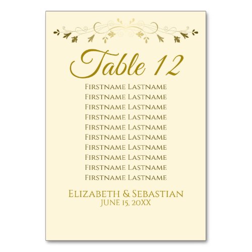 Gold  Cream Simple Elgant Wedding Seating Chart Table Number