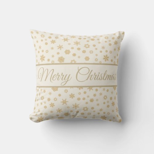 Gold Cream Snowflakes Merry Christmas Throw Pillow