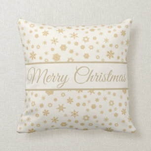 Gold Cream Snowflakes Merry Christmas Throw Pillow