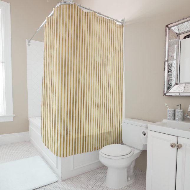Gold Cream Stripes Shower Curtain (In Situ)