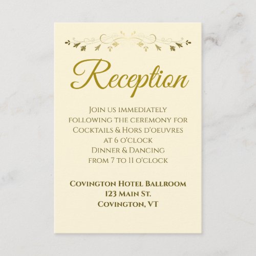 Gold  Cream Vintage Border Wedding Reception Enclosure Card