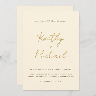 Gold & Cream Wedding Invitation Modern Handwriting