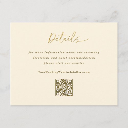 Gold Cream Wedding Modern Handwriting Details QR Enclosure Card