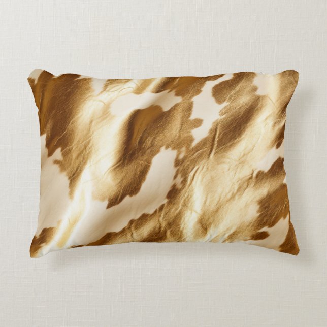 Gold Cream Western Cowhide  Accent Pillow (Front)