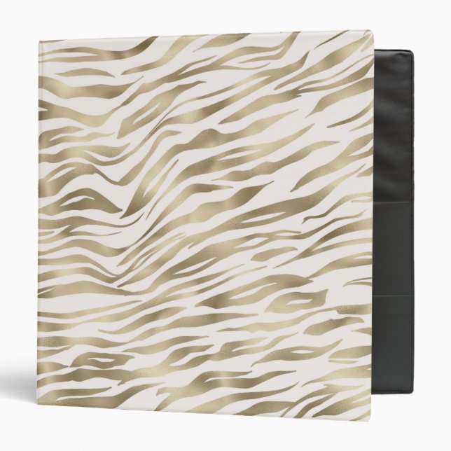 Gold Cream Zebra Print   3 Ring Binder (Front/Inside)