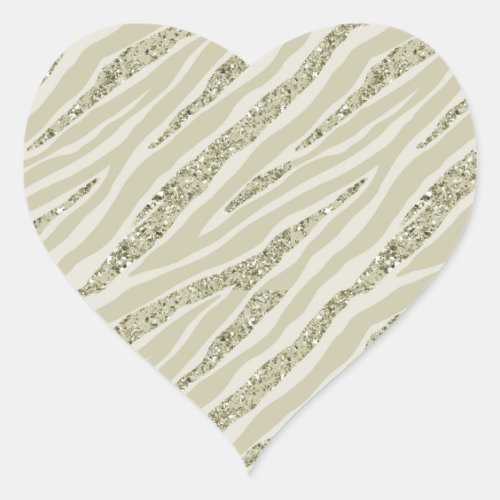 Gold Cream Zebra Print Faux Glitter Heart Sticker