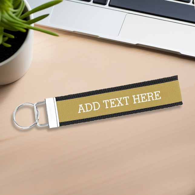 Gold Create Your Own - Make It Yours Custom Text Wrist Keychain (Personalize this wrist keychain with your own text - Custom lanyard keychain)